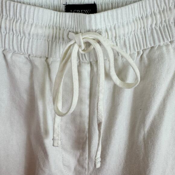 J. Crew White Elastic Waist Cuffed Cropped Lightweight Linen Cotton Pants Sz 12 - Picture 3 of 8